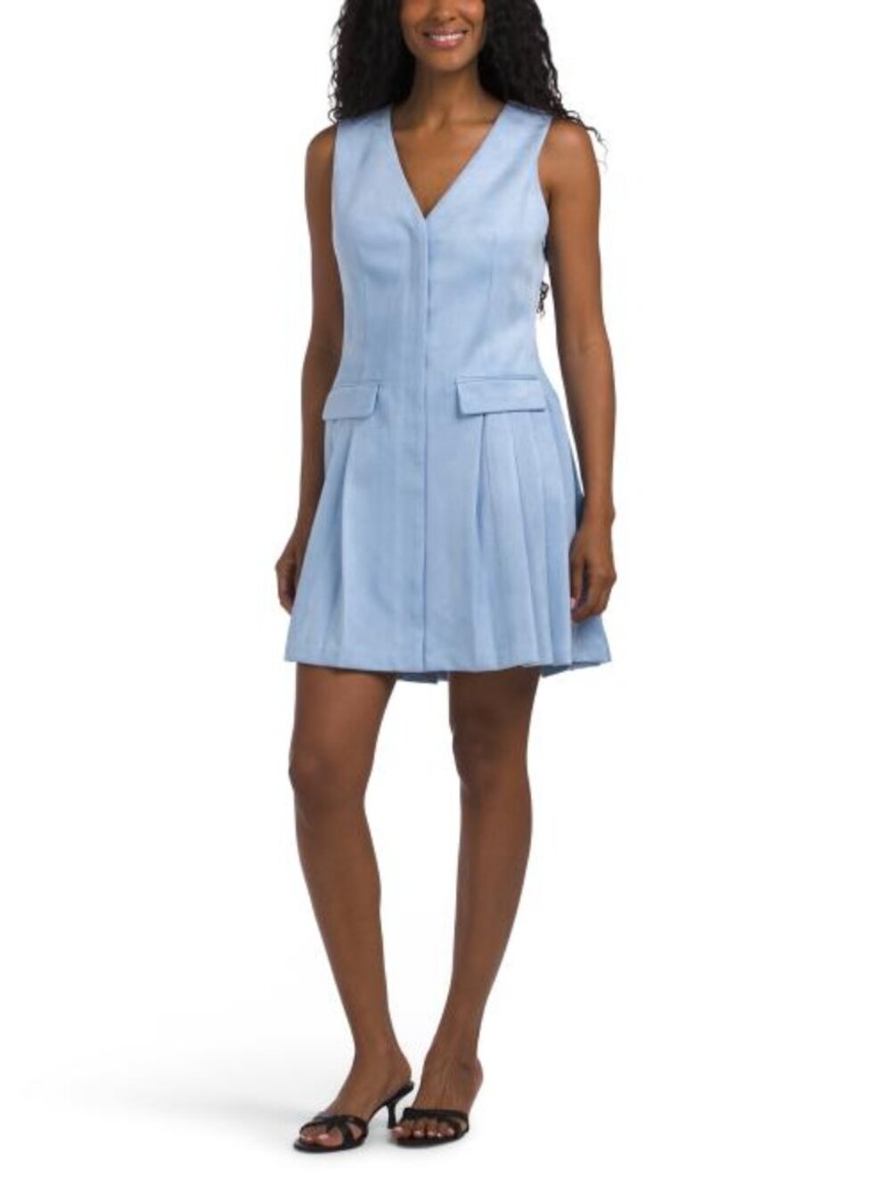 EDIT BY JASON WU Sleeveless V-neck Drop Waist Mini Dress With Box Pleated Skirt